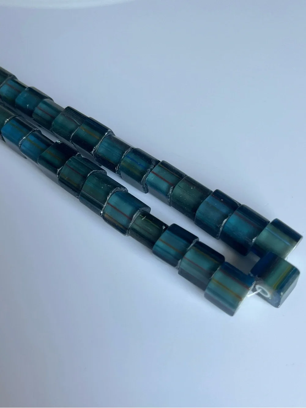 Green Blue Glass Cane Striped Beads